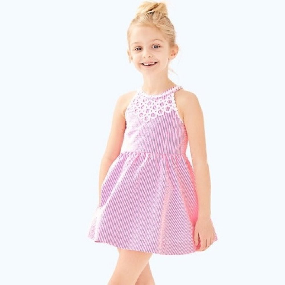 Lilly Pulitzer girls Kinley Dress pink cosmo seersucker sizes 6, 10 and 12 NWT